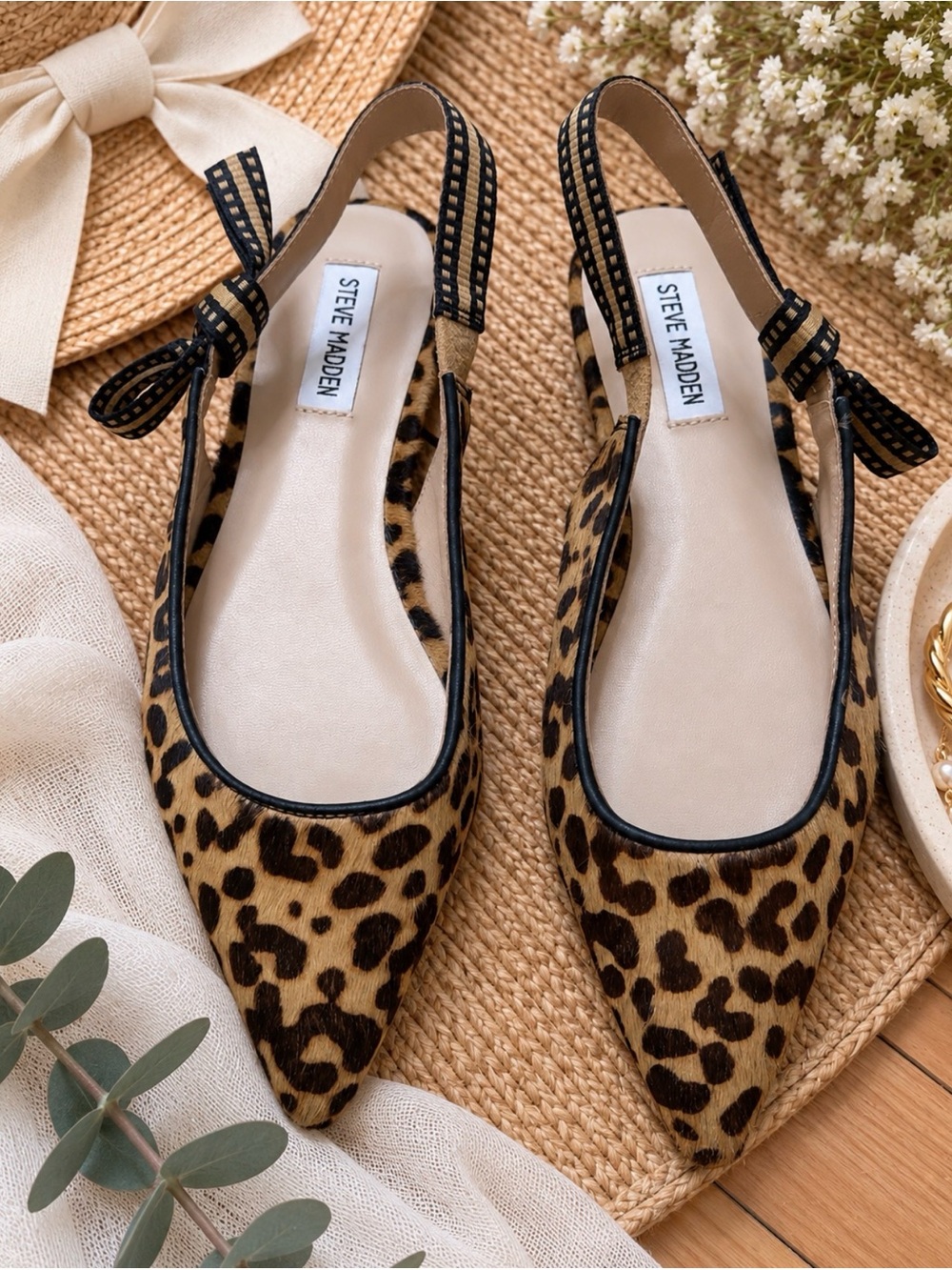 Olsen Leopard Print Pointed Slingback Flats - Caw Hair